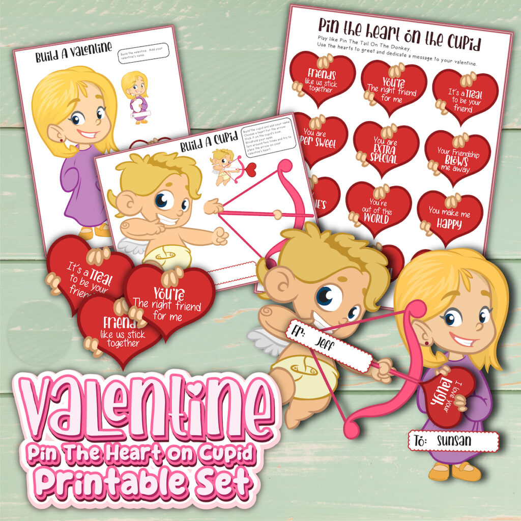 Valentine Pin the Heart on Cupid Printable Set - Master Printables